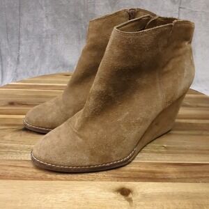 Lucky Brand Validas Wedge Bootie Boots Honey Brown Suede Side Zip Sz 10 M